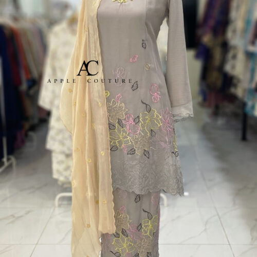 CAMELIA KURUNG MODEN SULAM ORGANZA LIGHT GRAY