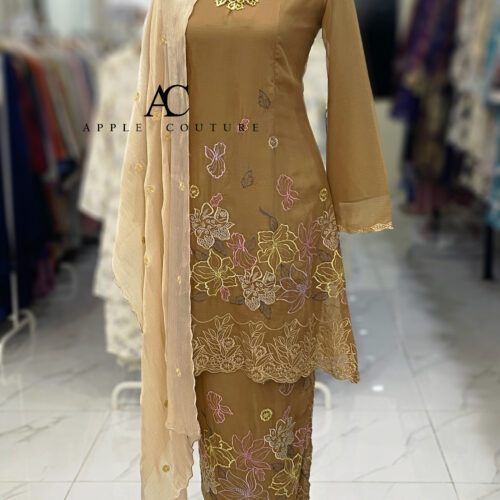 CAMELIA KURUNG MODEN SULAM ORGANZA BROWN
