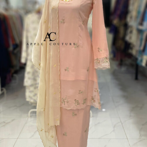 CAMELIA KURUNG MODEN SULAM ORGANZA PEACH