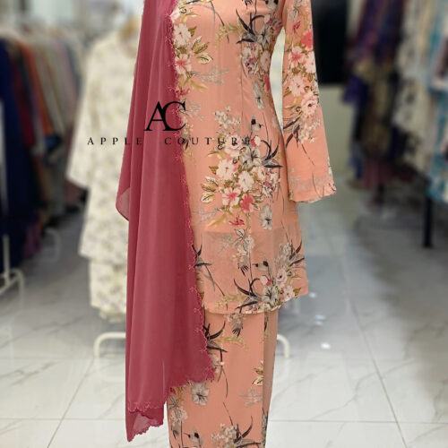 CAMELIA KURUNG PRINTED CHIFFON PEACH SALMON