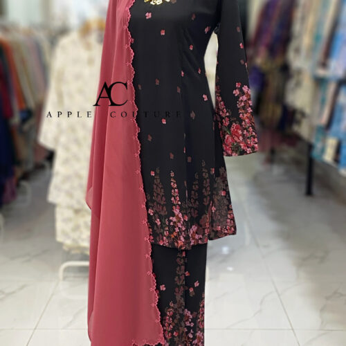 CAMELIA KURUNG PRINTED CHIFFON BLACK PINK