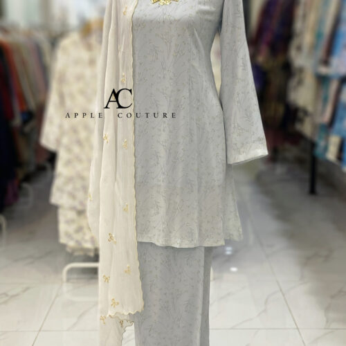 CAMELIA KURUNG PRINTED CHIFFON PASTEL LIGHT BLUE