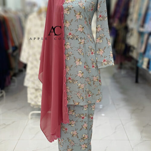 CAMELIA KURUNG PRINTED CHIFFON BLUE GREY