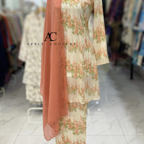 CAMELIA KURUNG PRINTED CHIFFON CREAM PEACH