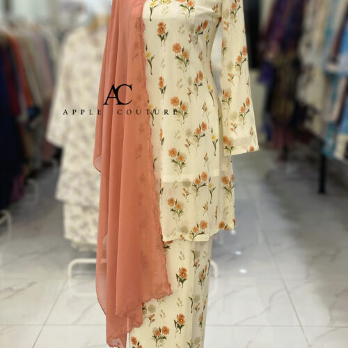 CAMELIA KURUNG PRINTED CHIFFON CREAM SALMON