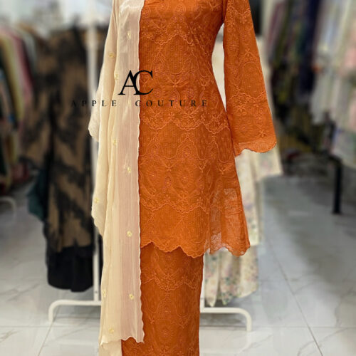 CAMELIA KURUNG MODEN SULAM ORGANZA ORANGE BRICK