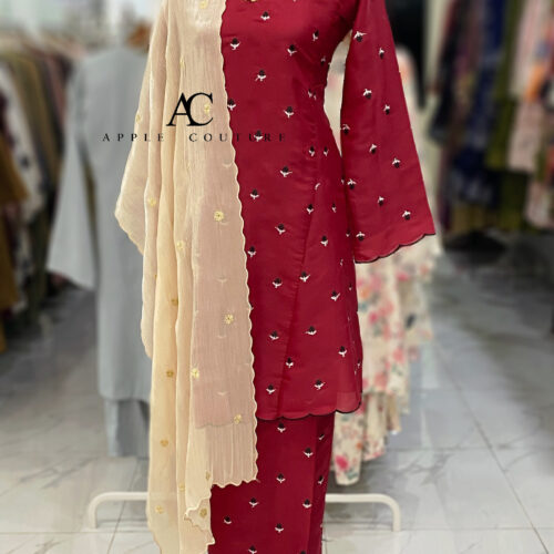 MELOR KURUNG RIAU LINING ORGANZA DARK RED