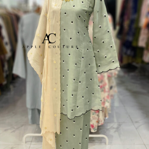 MELOR KURUNG RIAU LINING ORGANZA SAGE GREEN