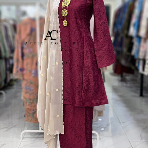 MELOR KURUNG RIAU LINING ORGANZA DARK RED