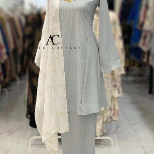 MELOR KURUNG RIAU COTTON GREYISH BLUE