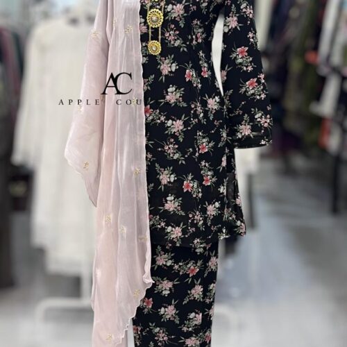 CAMELIA KURUNG PRINTED CHIFFON BLACK