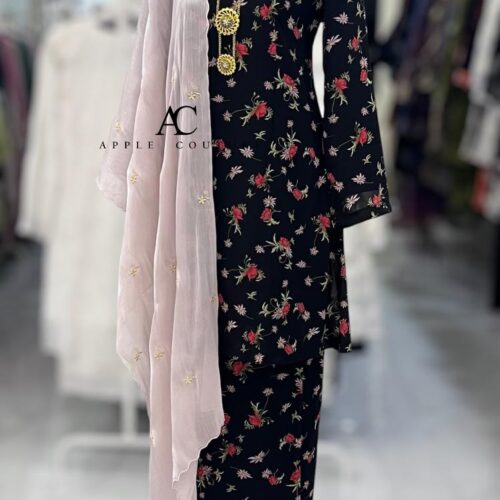 CAMELIA KURUNG PRINTED CHIFFON BLACK RED