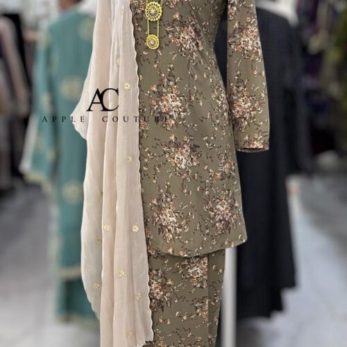 CAMELIA KURUNG PRINTED CHIFFON OLIVE