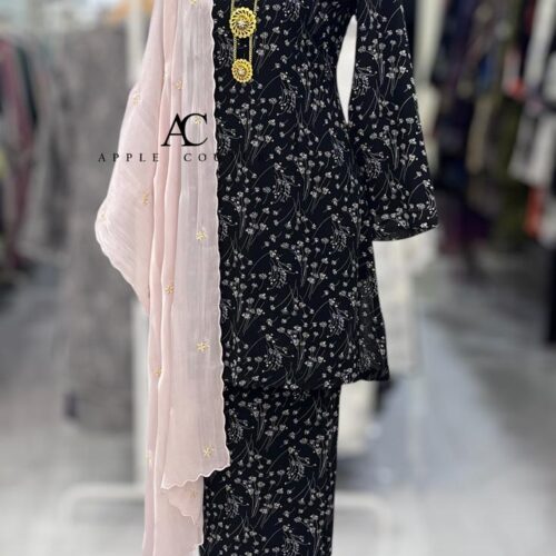 CAMELIA KURUNG PRINTED CHIFFON BLACK