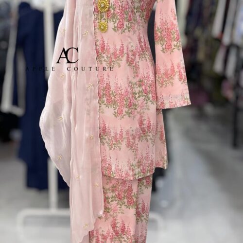 CAMELIA KURUNG PRINTED CHIFFON PINK PEACH