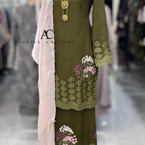 BAINON KURUNG PREMIUM ORGANZA OLIVE