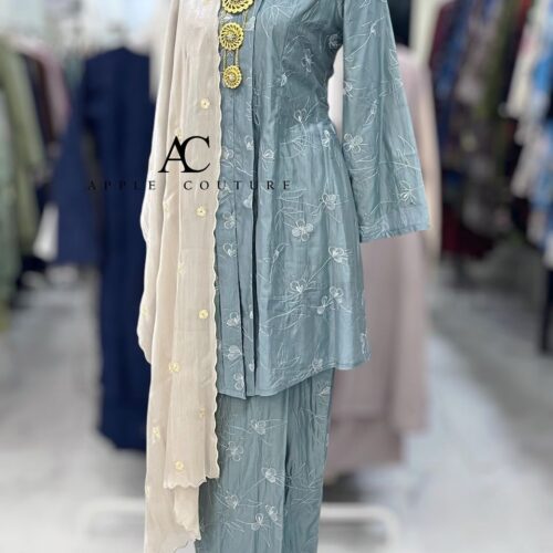 KEBAYA SURI PREMIUM ORGANZA TEAL BLUE