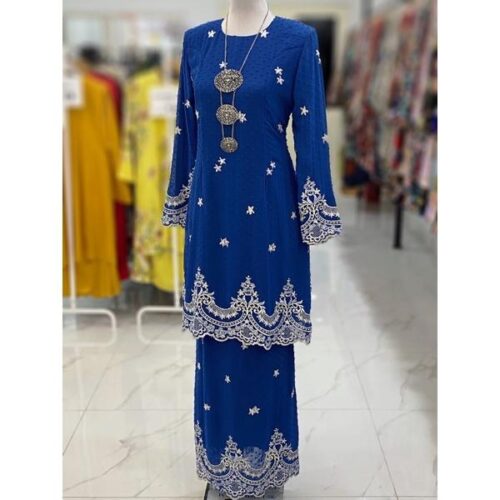 BAINON KURUNG CHIFFON SULAM ROYAL BLUE