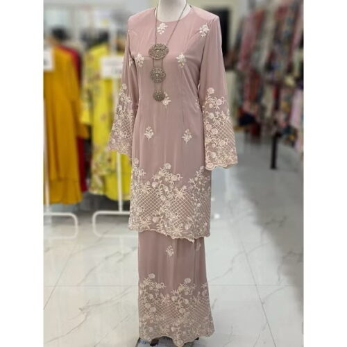 BAINON KURUNG CHIFFON SULAM PURPLE BELACAN
