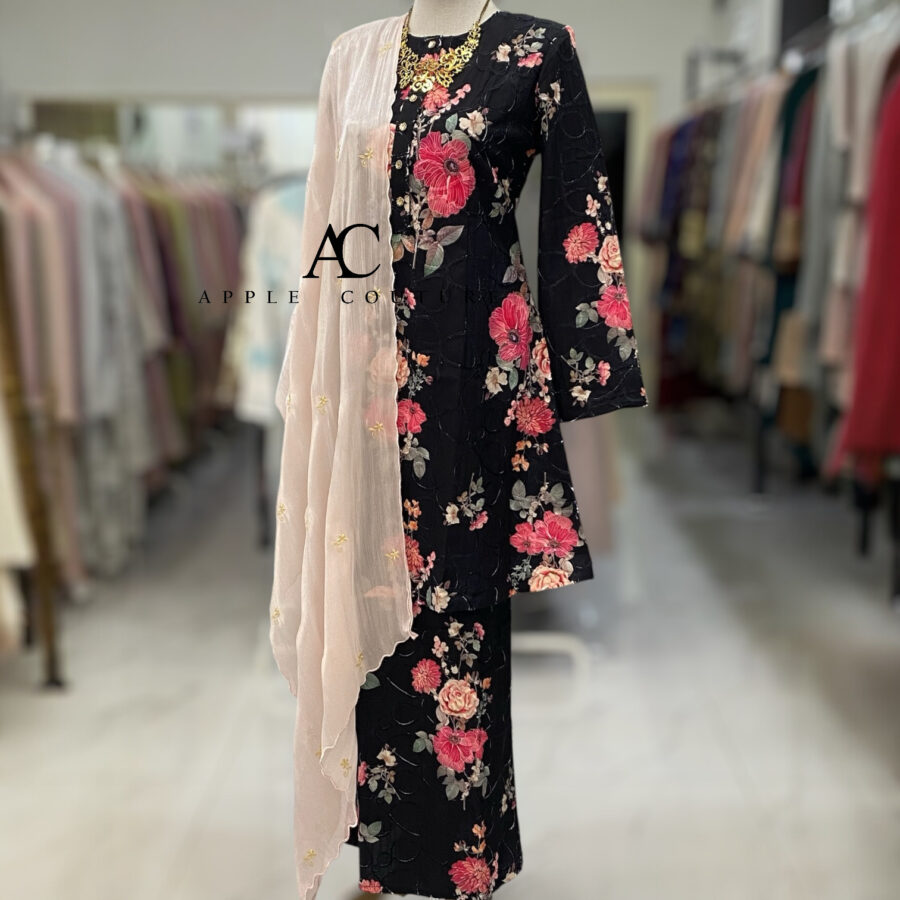 DEFECT ITEM!!  ADINDA KURUNG MIX COTTON EMBROIDERY BLACK