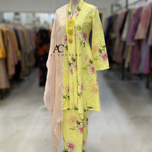 KEBAYA LABUH DANG ANUM MIX COTTON EMBROIDERY YELLOW