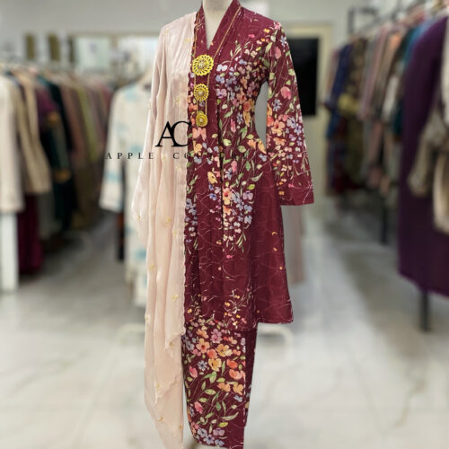 DEFECT ITEM!!  KEBAYA LABUH DANG ANUM MIX COTTON EMBROIDERY BURGUNDY