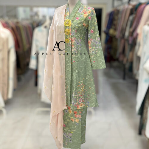 KEBAYA LABUH DANG ANUM MIX COTTON EMBROIDERY SAGE GREEN