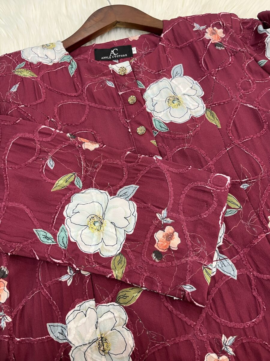 DEFECT ITEM!! ADINDA KURUNG MIX COTTON EMBROIDERY BURGUNDY - Image 2