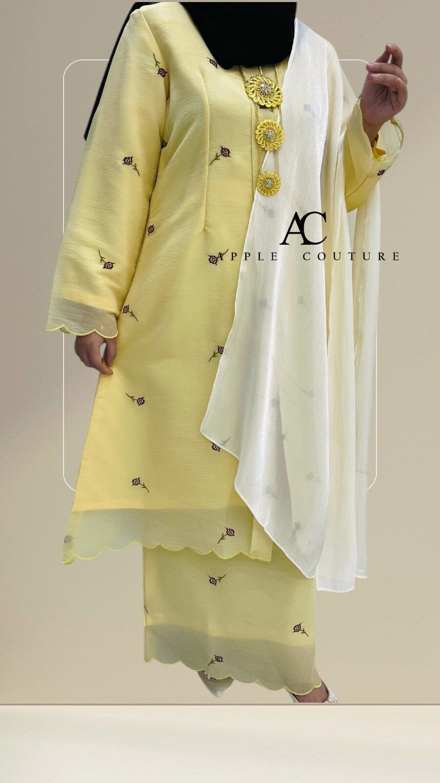 KEBAYA LABUH ZUBAIDAH PREMIUM ORGANZA YELLOW