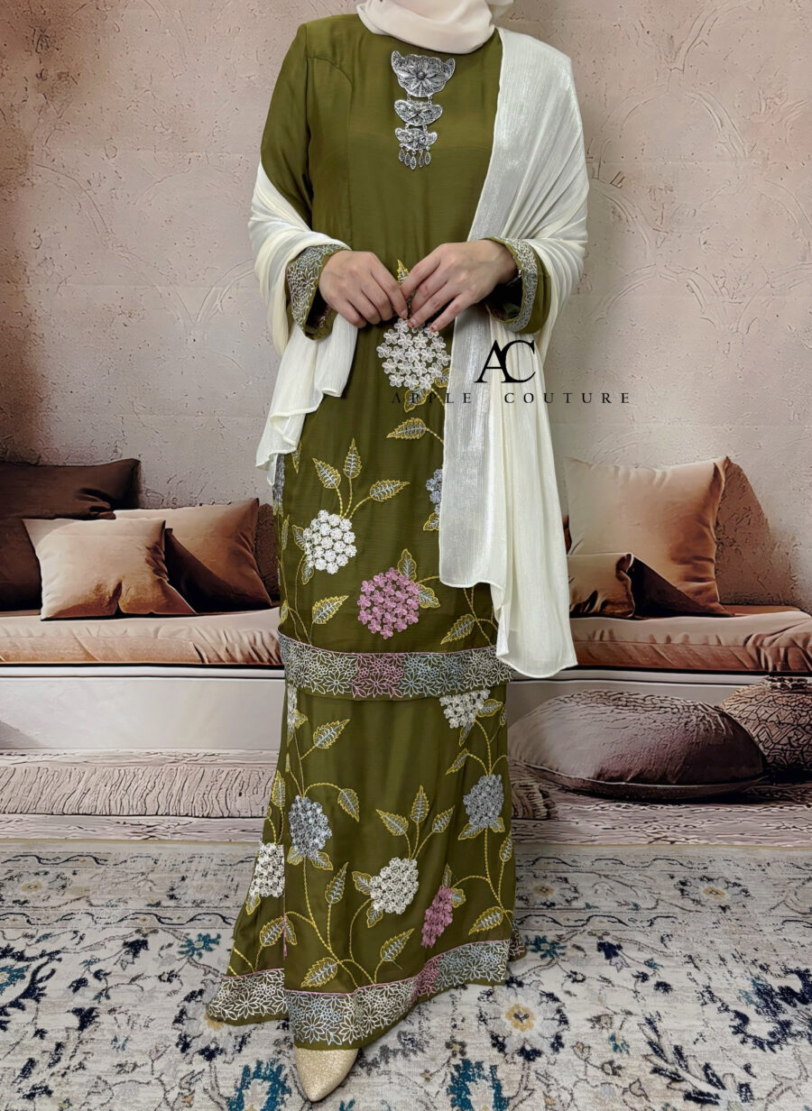 BAINON KURUNG PREMIUM ORGANZA OLIVE