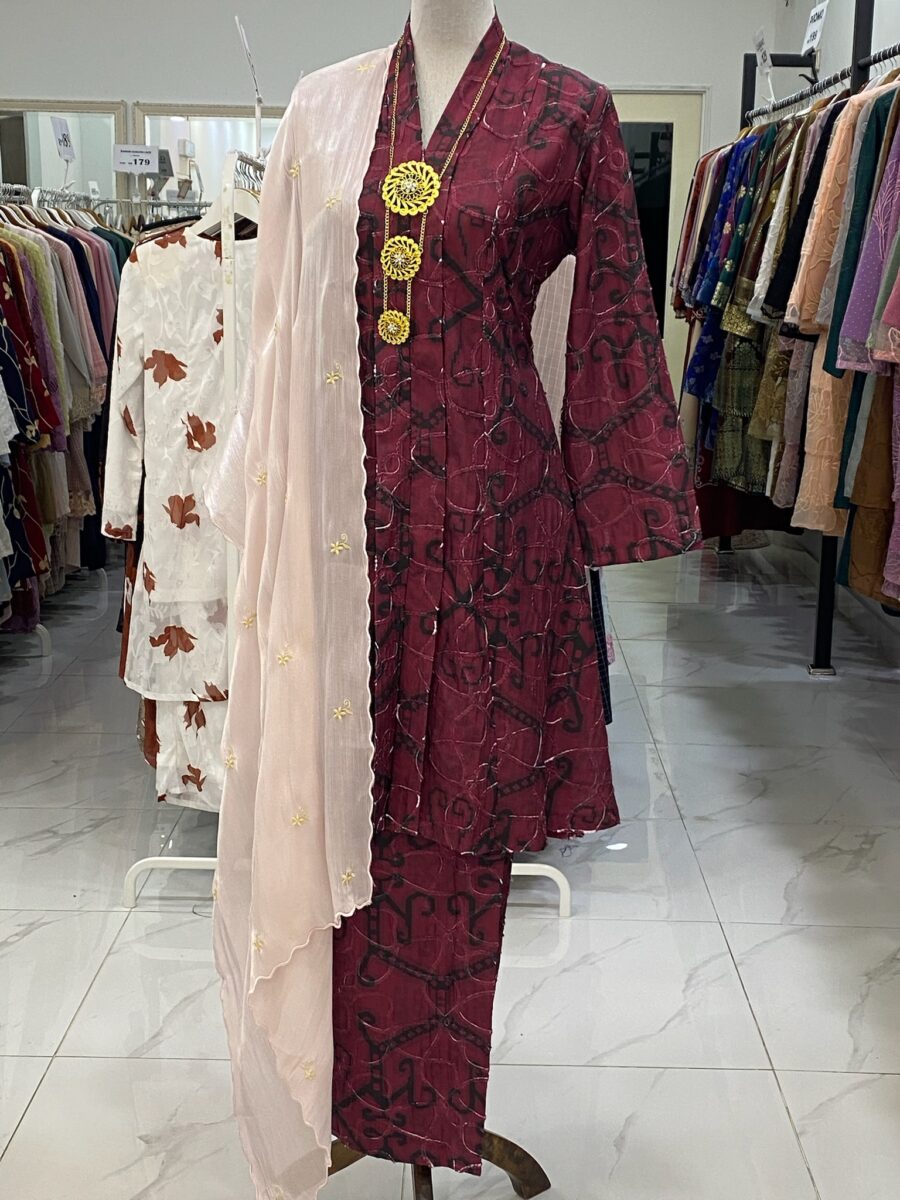 DEFECT ITEM!! KEBAYA KURUNG MIX COTTON EMBROIDERY BURGUNDY