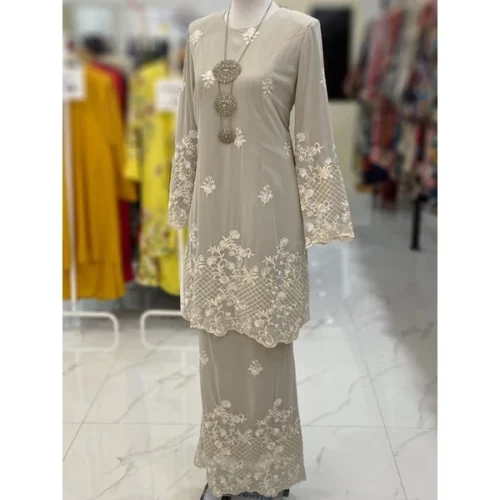 BAINON KURUNG CHIFFON SULAM LIGHT GREY