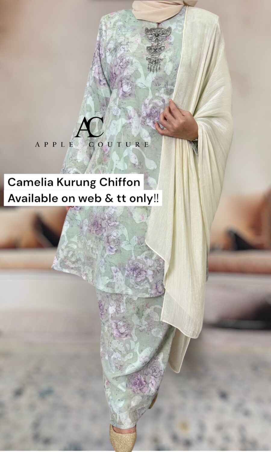 CAMELIA KURUNG MODEN CHIFFON CREPE OPEL PASTEL GREEN