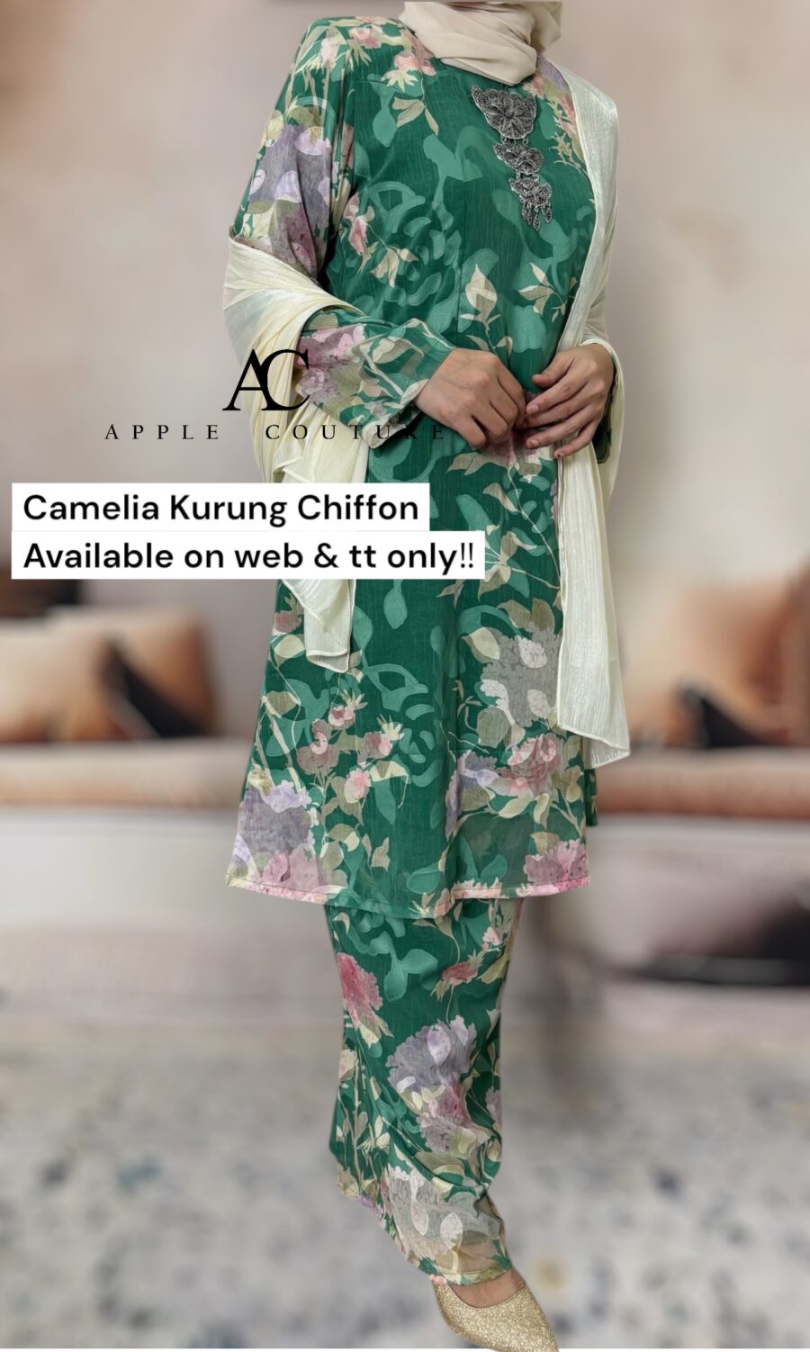 CAMELIA KURUNG MODEN CHIFFON CREPE OPEL DEEP EMERALD