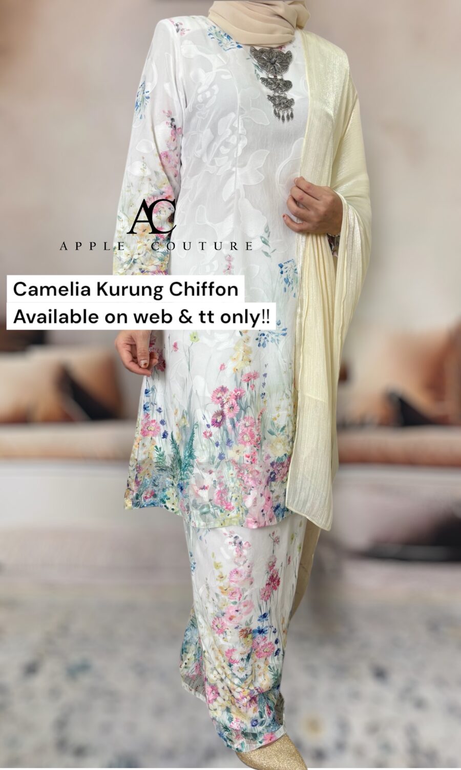 CAMELIA KURUNG MODEN CHIFFON CREPE OPEL WHITE