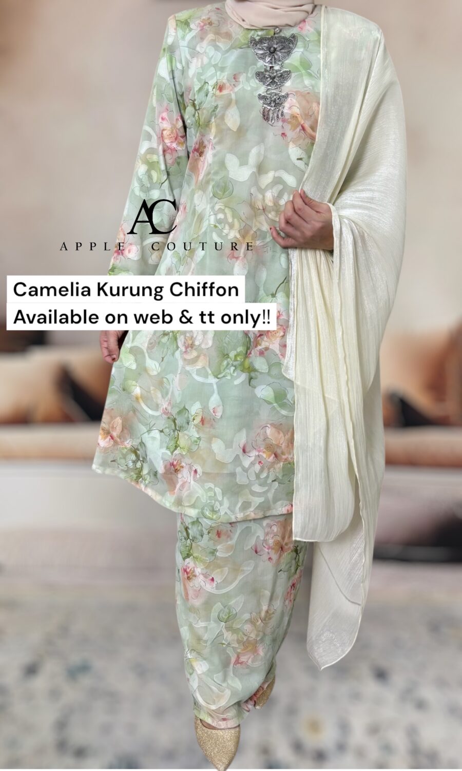 CAMELIA KURUNG MODEN CHIFFON CREPE OPEL MINT GREEN
