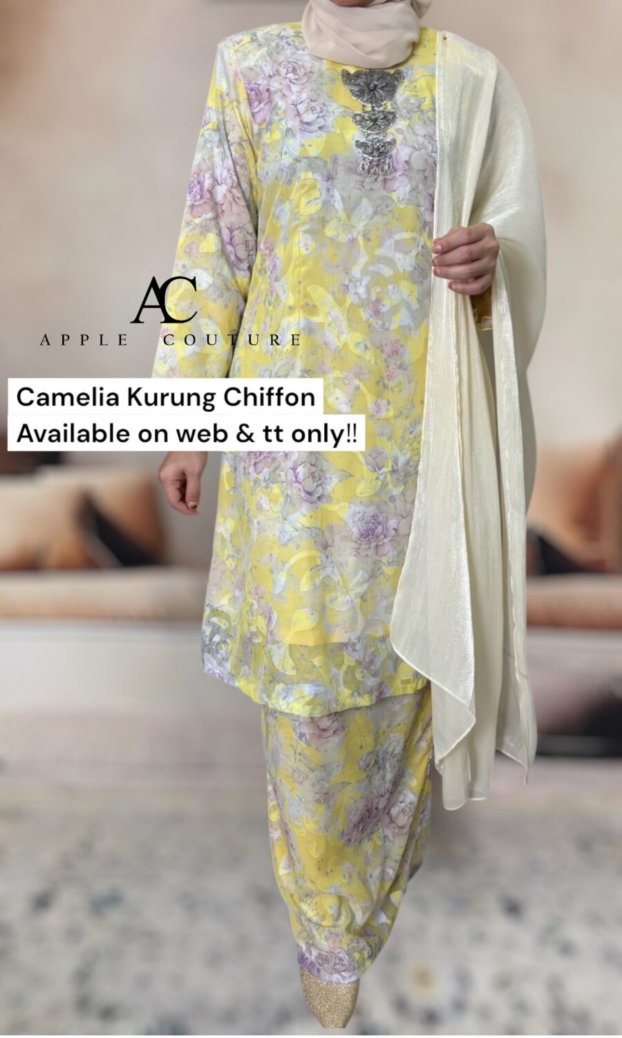 CAMELIA KURUNG MODEN CHIFFON CREPE OPEL YELLOW