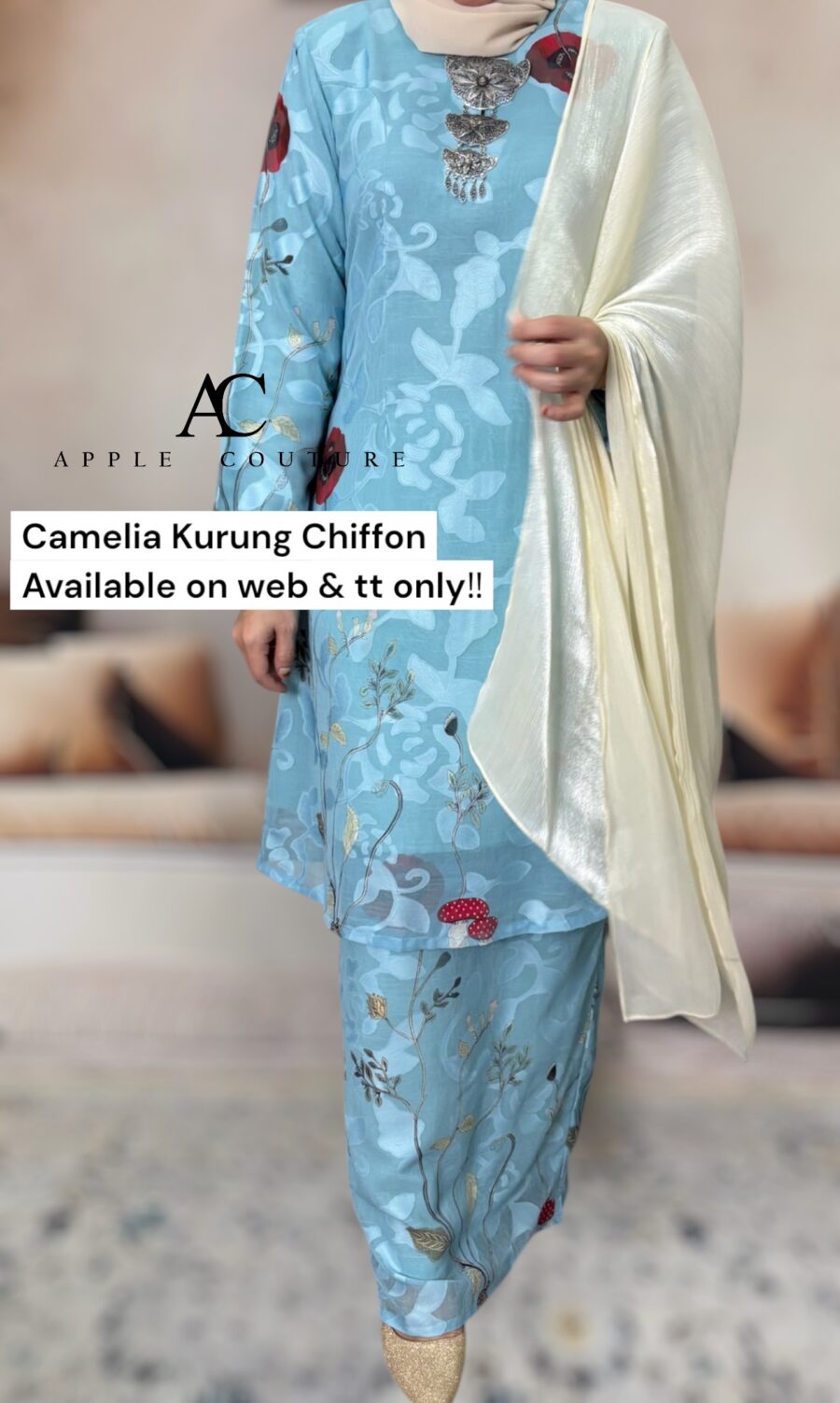 CAMELIA KURUNG MODEN CHIFFON CREPE OPEL LIGHT SKY BLUE