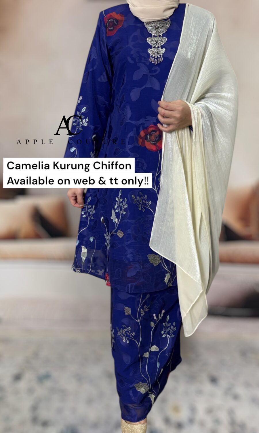 CAMELIA KURUNG MODEN CHIFFON CREPE OPEL DEEP ROYAL BLUE