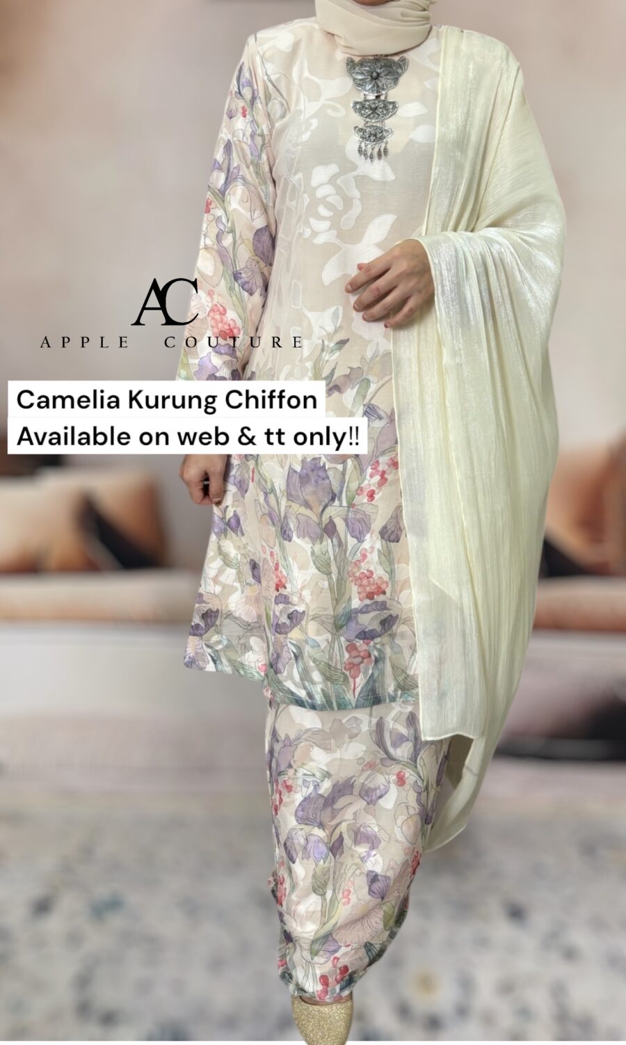 CAMELIA KURUNG MODEN CHIFFON CREPE OPEL LIGHT BEIGE