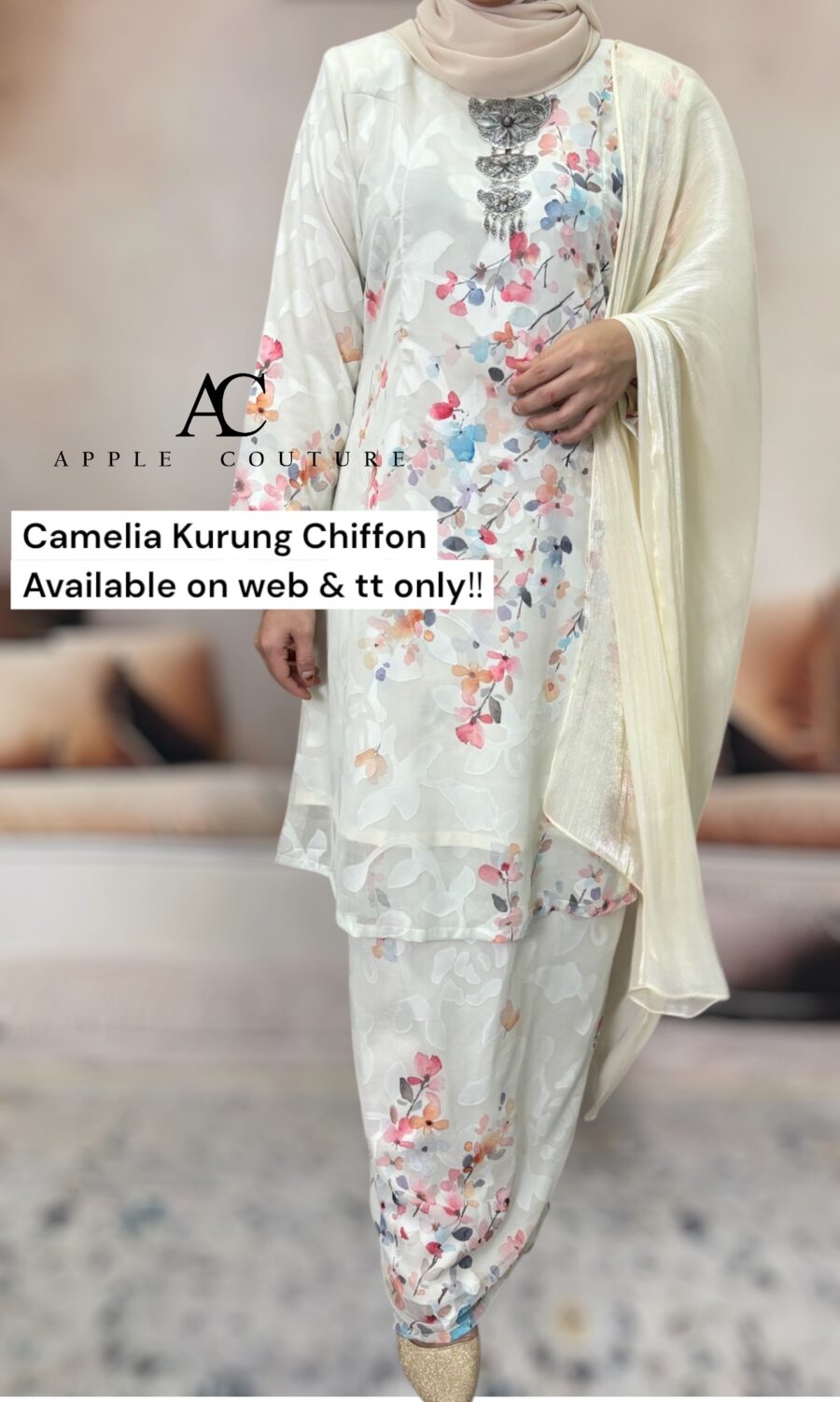 CAMELIA KURUNG MODEN CHIFFON CREPE OPEL OFF WHITE
