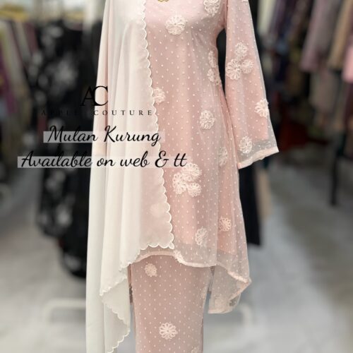 MULAN KURUNG EMBOSS CHIFFON FLORAL SOFT PINK