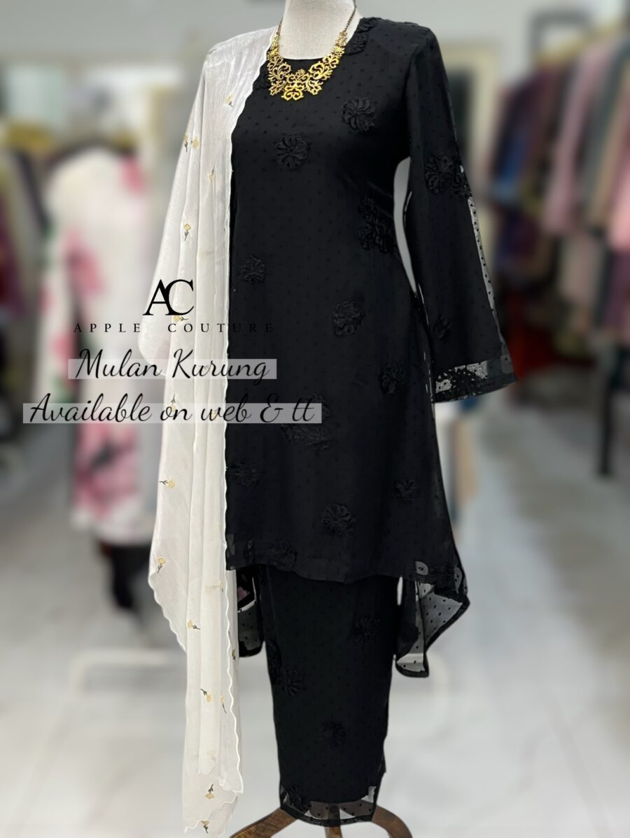MULAN KURUNG EMBOSS CHIFFON FLORAL BLACK