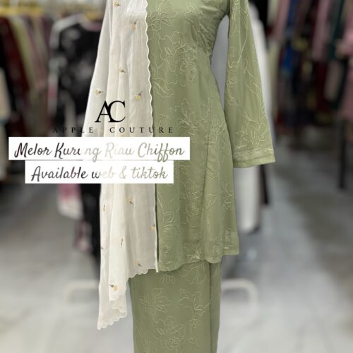 MELOR KURUNG RIAU LINING CHIFFON SAGE GREEN