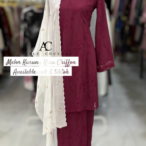 MELOR KURUNG RIAU LINING CHIFFON DEEP MAROON