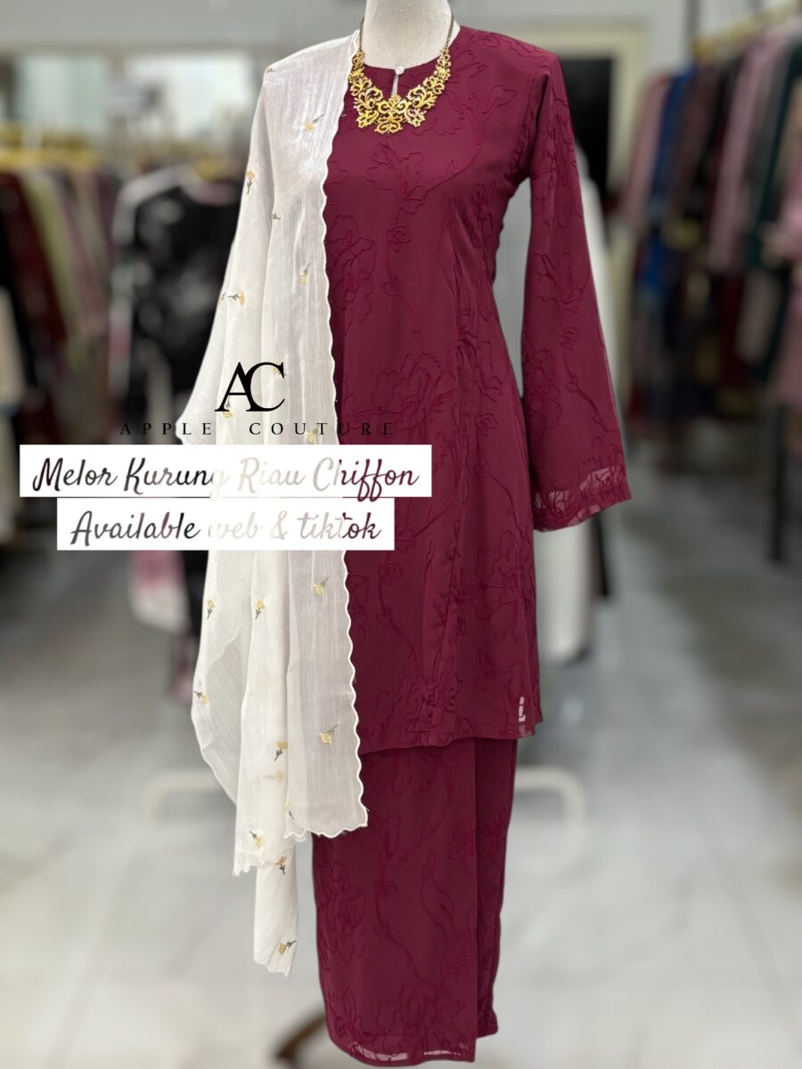 MELOR KURUNG RIAU LINING CHIFFON DEEP MAROON