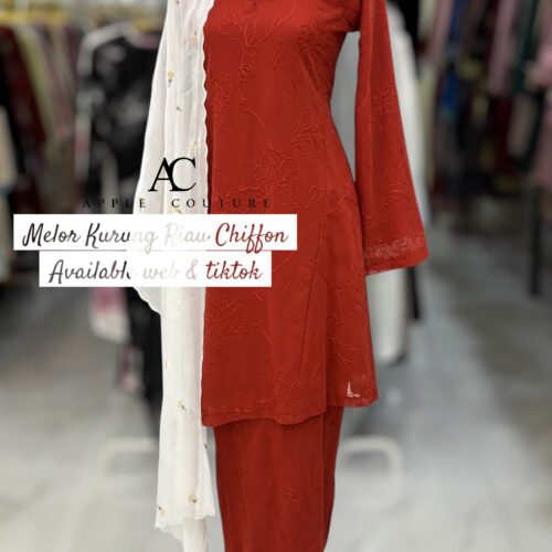 MELOR KURUNG RIAU LINING CHIFFON RED BRICK