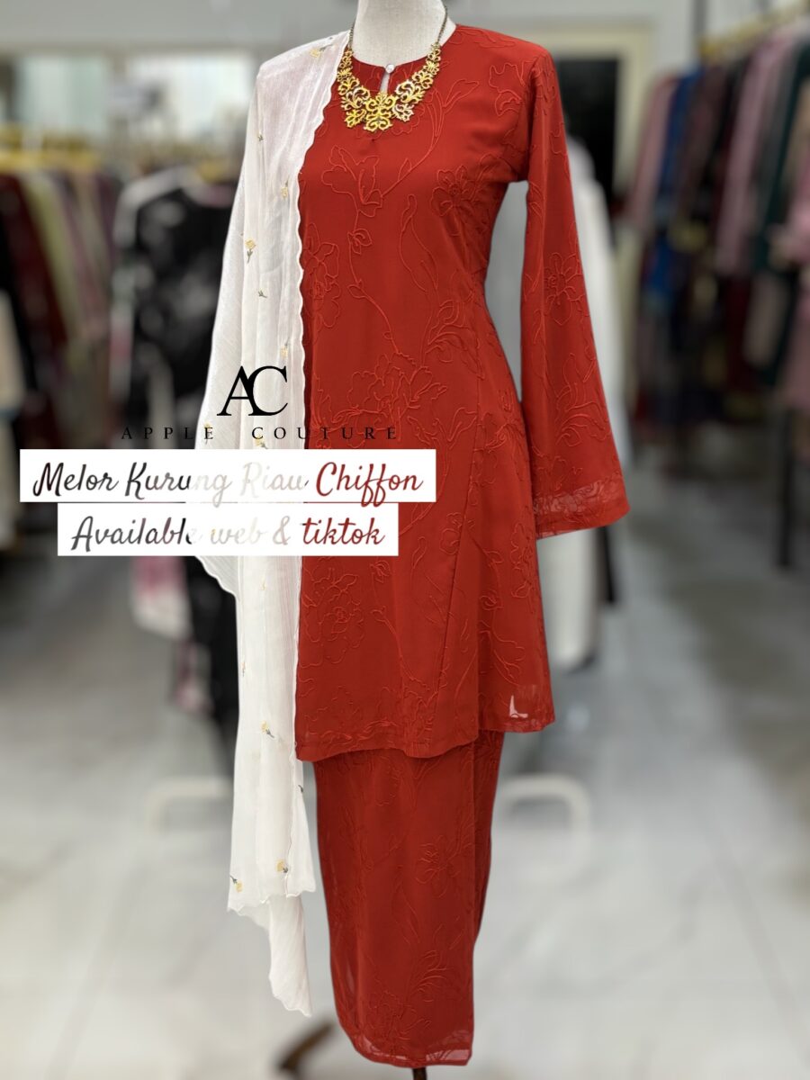 MELOR KURUNG RIAU LINING CHIFFON RED BRICK