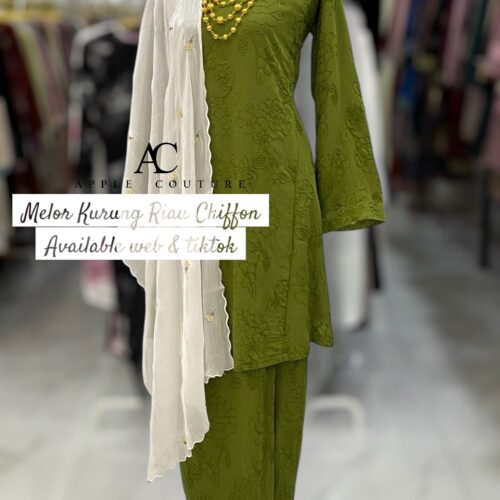 MELOR KURUNG RIAU LINING ORGANZA OLIVE