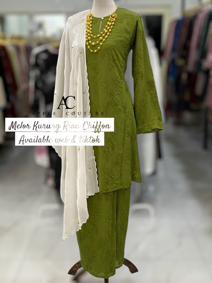 MELOR KURUNG RIAU LINING ORGANZA OLIVE